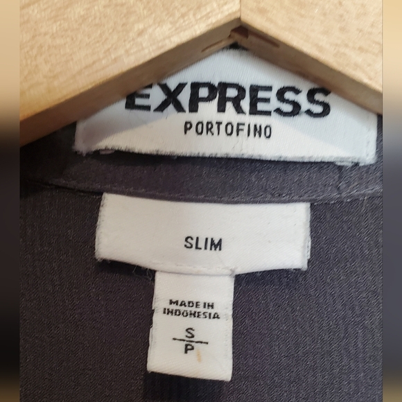 Express The Portofino Shirt Slim Fit Gun Metal Gray Crepe Button-Up Blouse Small - Picture 2 of 5